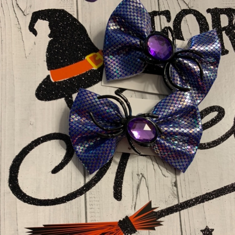 Hair Bows - Spider Jeweled Decoroated Handmade